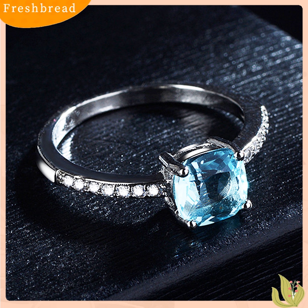 &lt; Freshbread &gt; Bertatahkan Berlian Imitasi Tipis Cincin Kawin Persegi Cubic Zirconia Wanita Cincin Perhiasan Aksesori