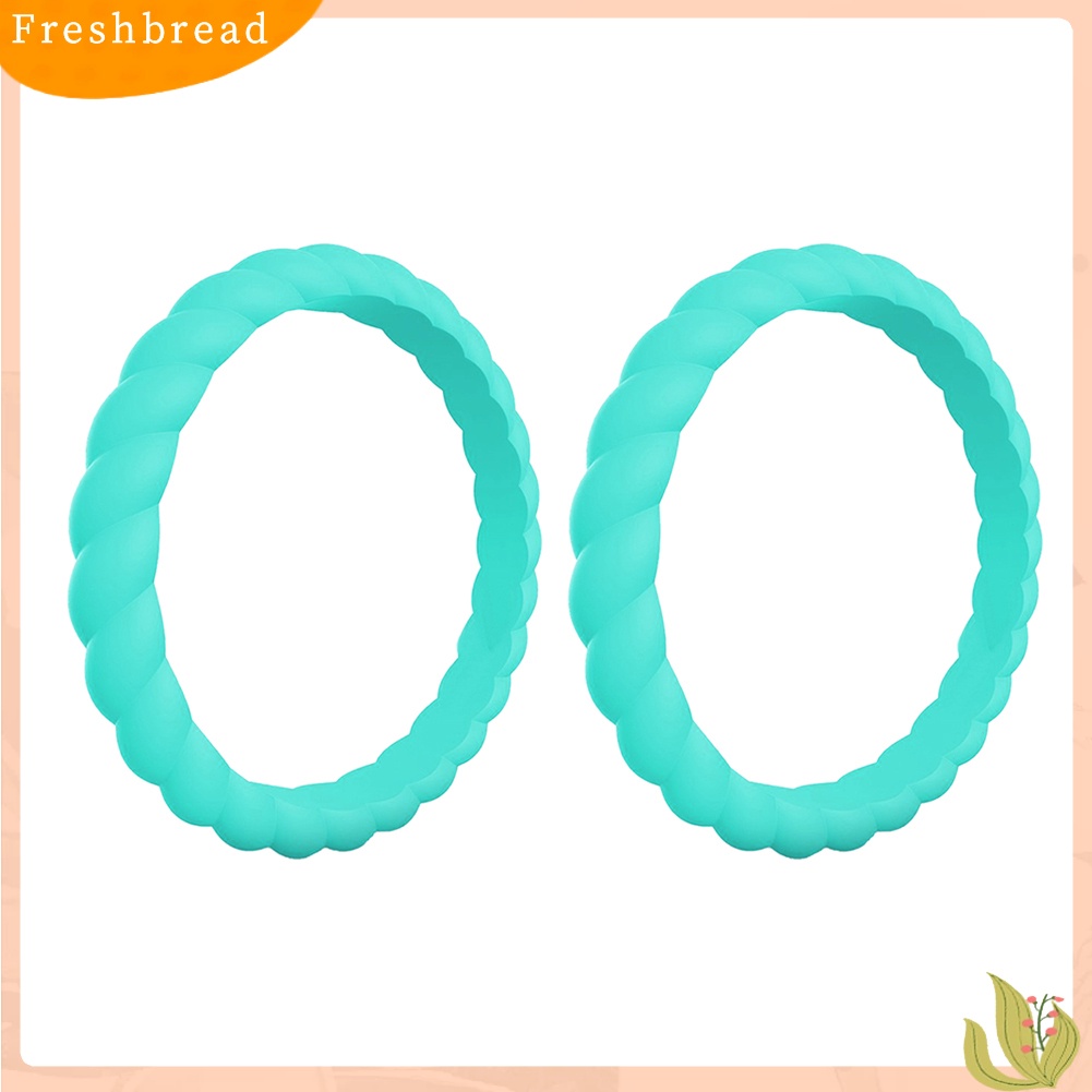 &lt; Freshbread &gt; 2Pcs Braided Twist Pattern Silikon Wanita Cincin Pernikahan Band Pesta Aksesori Hadiah