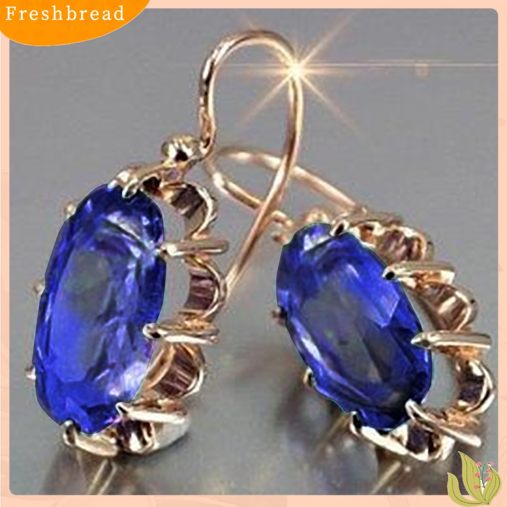 &lt; Freshbread &gt; 1pasang Anting Tindik Fashion Oval Berlian Imitasi Hias Dekorasi Hook Drop Earrings Untuk Kehidupan Sehari-Hari