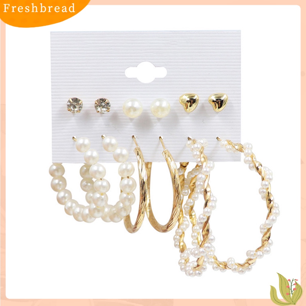 < Freshbread > 6pasang/lembar Indah Wanita Lingkaran Besar Rumbai Mutiara Imitasi Menjuntai Anting-Anting Perhiasan Aksesori