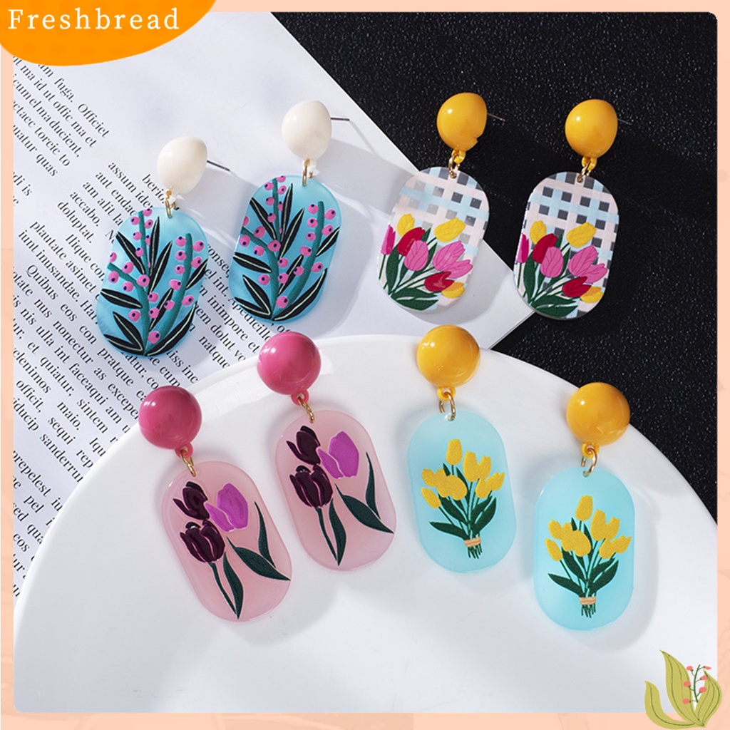 &lt; Freshbread &gt; 1pasang Anting Menjuntai Wanita Timbul Perhiasan Motif Tiga Dimensi Warna Cerah Motif Bunga Anting Stud Untuk Pakaian Sehari-Hari