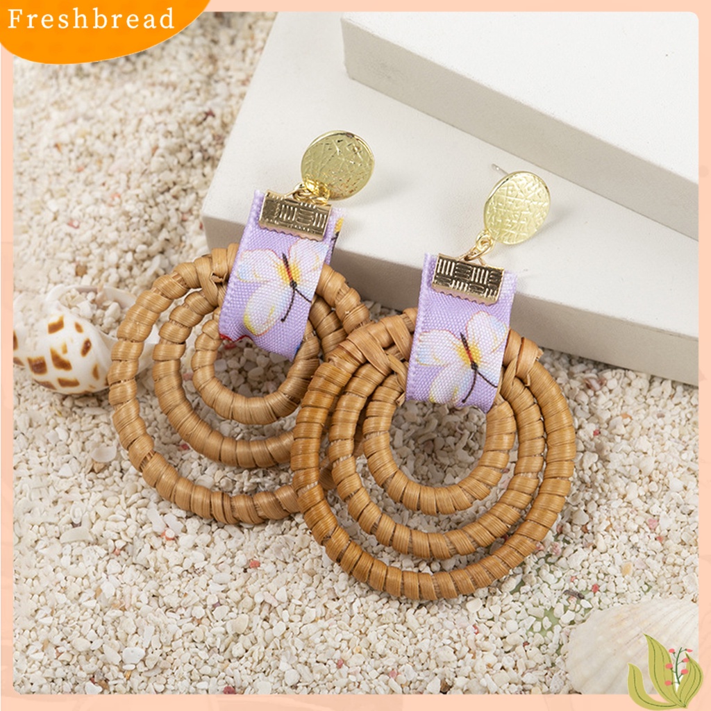 &lt; Freshbread &gt; 1pasang Anting Drop Bentuk Lingkaran Gaya Etnik Anting Tusuk Geometris Motif Rotan Untuk Liburan