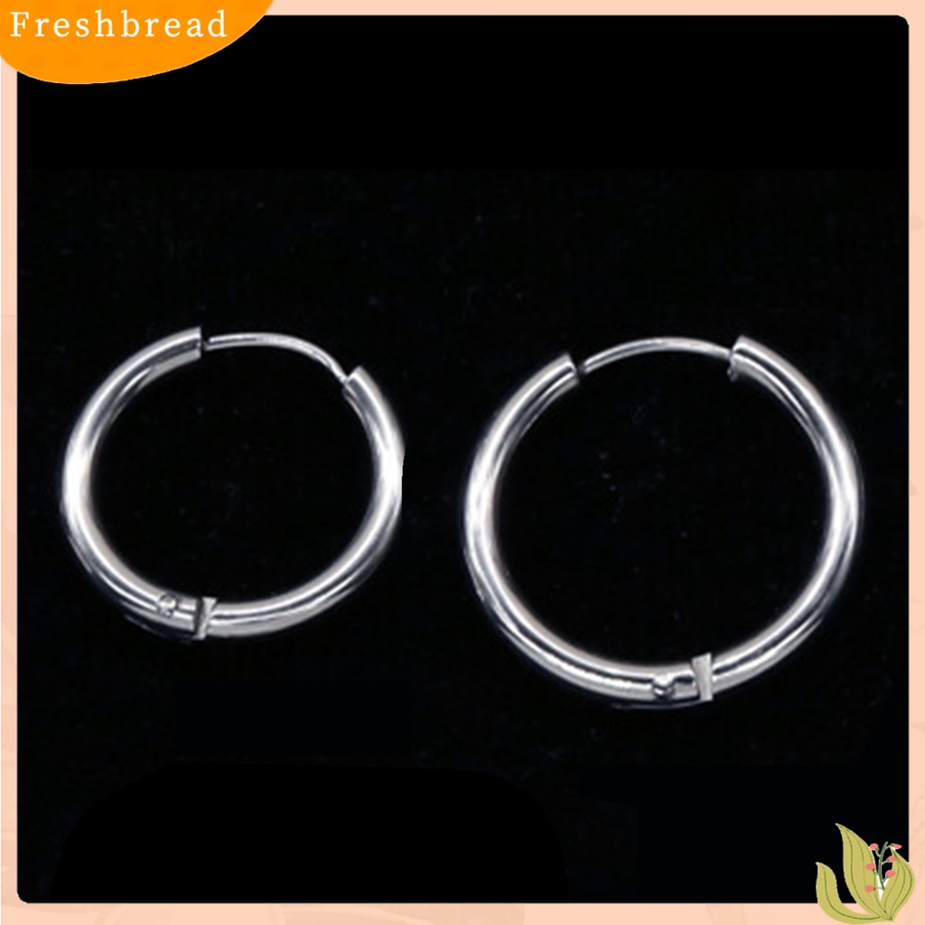 &lt; Freshbread &gt; 1Pc Anting Bulat Tindik Halus Warna Silver Anting Pria Simple Bahan Stainless Steel Untuk Belanja