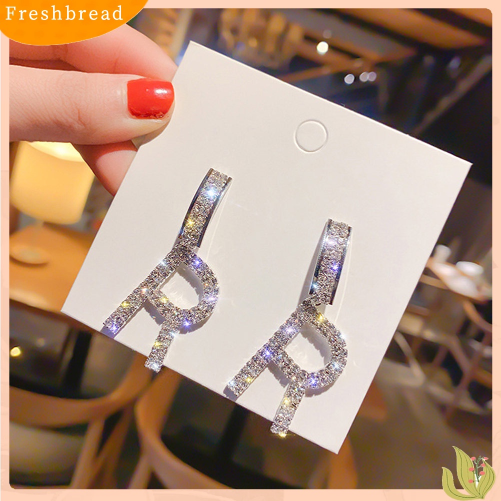 &lt; Freshbread &gt; Fashion Wanita Berlian Imitasi Huruf H R Menjuntai Ear Drop Earrings Pesta Perhiasan Hadiah