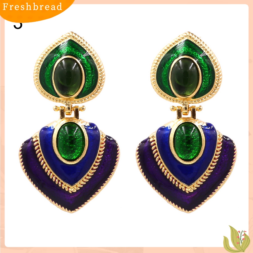 &lt; Freshbread &gt; Wanita Permata Imitasi Hias Enamel Hati Menjuntai Multicolor Stud Earrings Perhiasan Hadiah