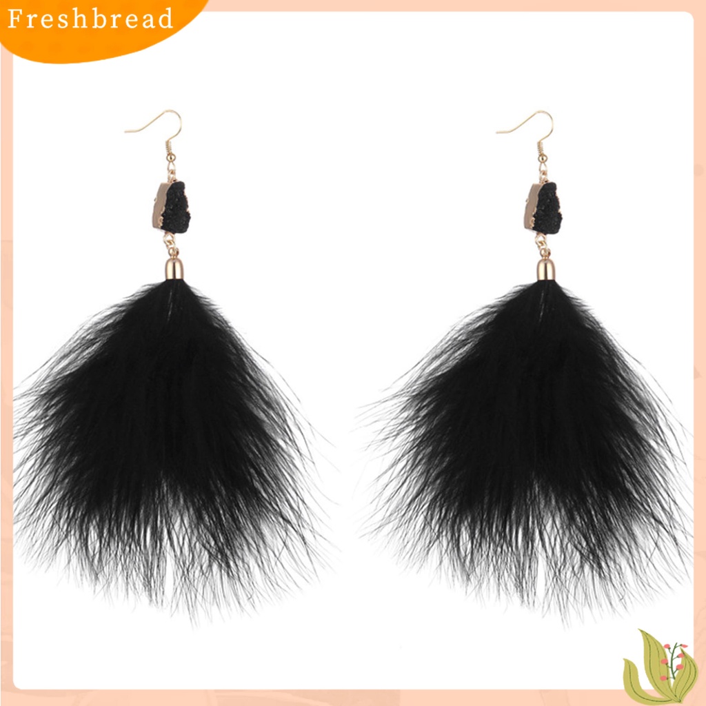 &lt; Freshbread &gt; 1pasang Bertatahkan Kristal Imitasi Tindik Indah Drop Anting-Anting Berlebihan Bulu Menjuntai Kait Anting-Anting Perhiasan Fashion