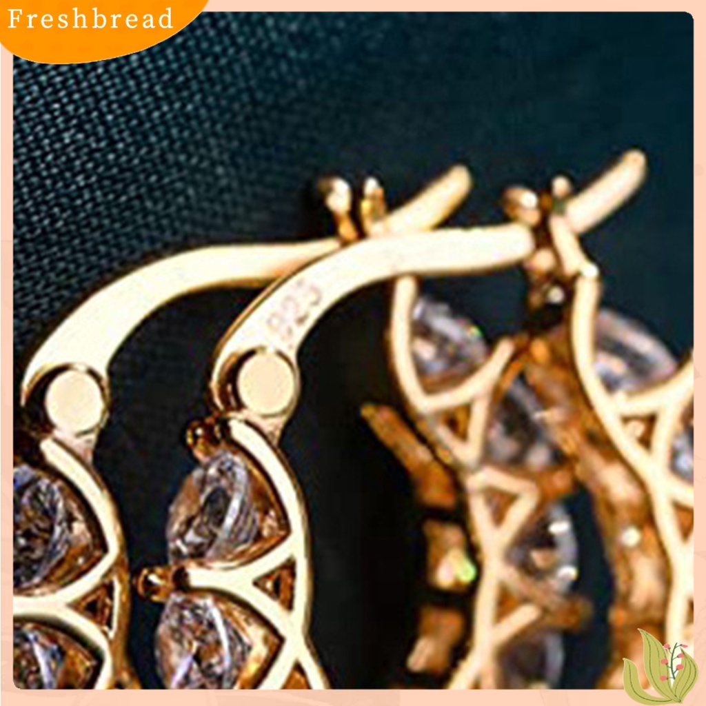 &lt; Freshbread &gt; 1pasang Anting Hoop Wanita U-shaped Rhinestones Jewelry Anting Lingkaran Gaya Perancis Ringan Untuk Pernikahan