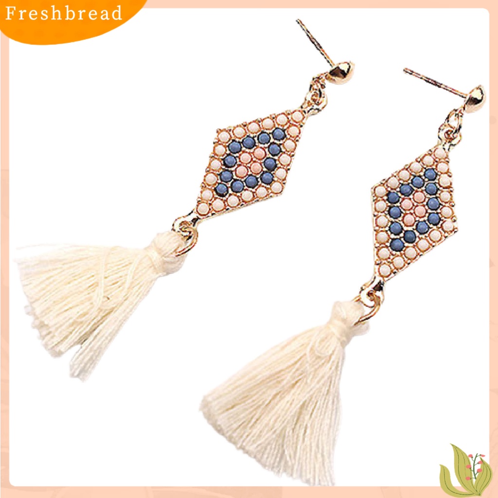 &lt; Freshbread &gt; 1pasang Ear Studs Gaya Folk Elegan Bentuk Rhombic Thread Fringed Earrings Untuk Hadiah