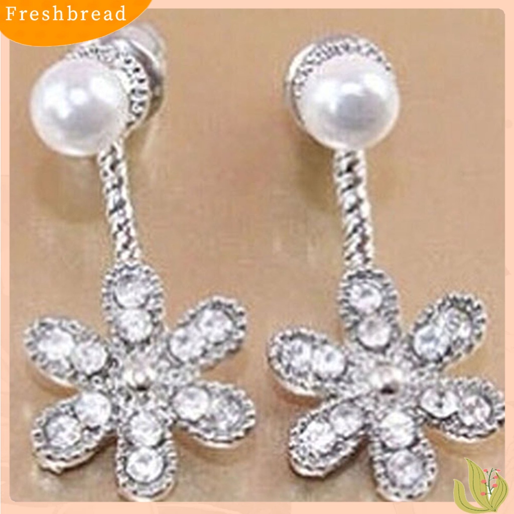 &lt; Freshbread &gt; Wanita Anting Shiny Antikarat Alloy Berlian Imitasi Bunga Mutiara Imitasi Ear Studs Untuk Belanja