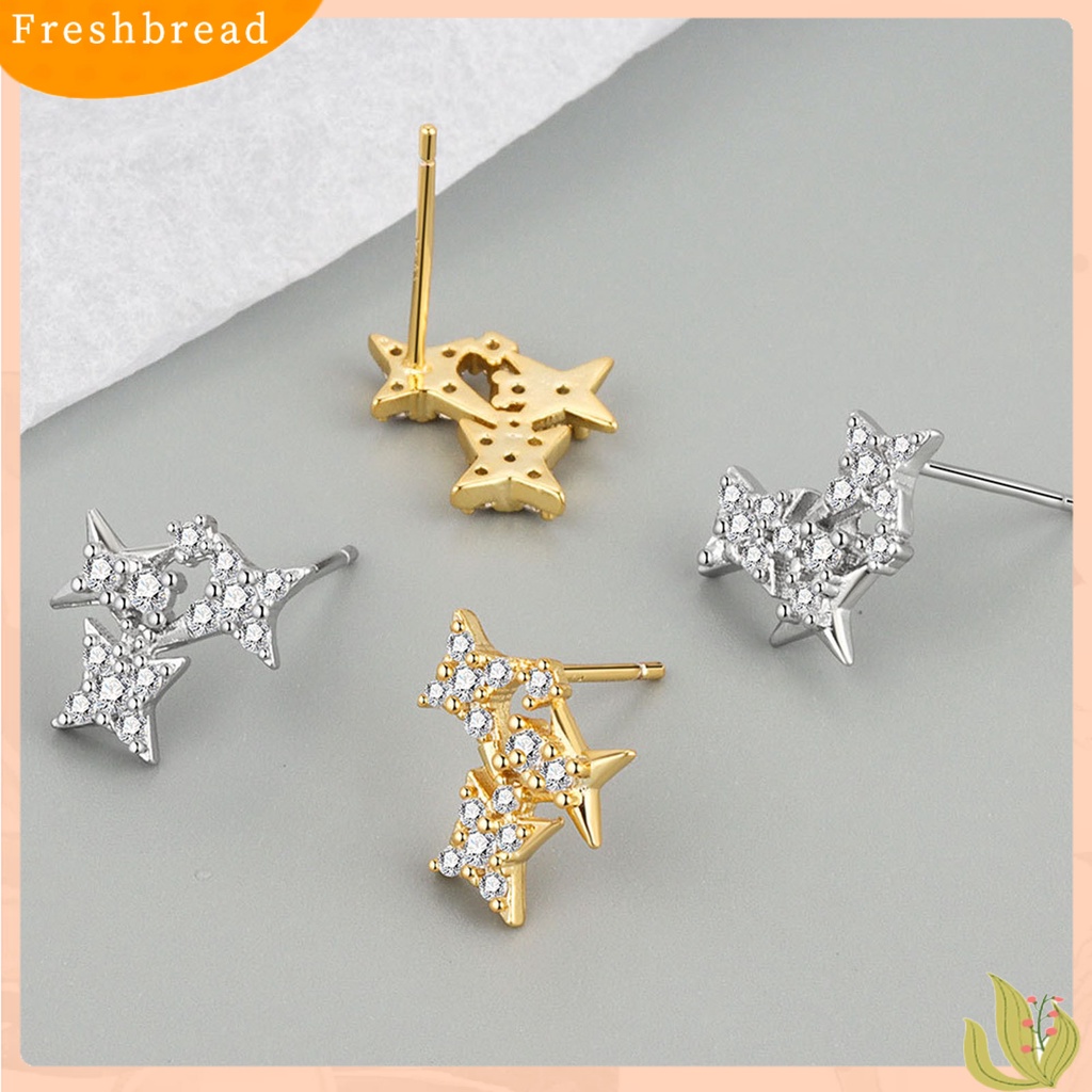 &lt; Freshbread &gt; Wanita Anting Bentuk Bintang Cahaya Mewah Berlian Imitasi Mengkilap Lady Earrings Hadiah Ulang Tahun