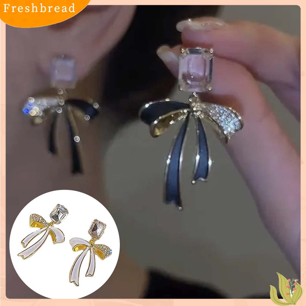 &lt; Freshbread &gt; 1pasang Anting Menjuntai Berlian Imitasi Mengkilap Hias Berkilau Temperamen Geometris Wanita Pita Busur Stud Anting Pesta Perhiasan Hadiah Untuk Pernikahan