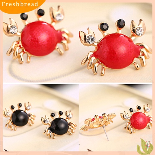 &lt; Freshbread &gt; Wanita Kehidupan Laut Kepiting Berlian Imitasi Ear Studs Golden Alloy Earrings Fashion Jewelry