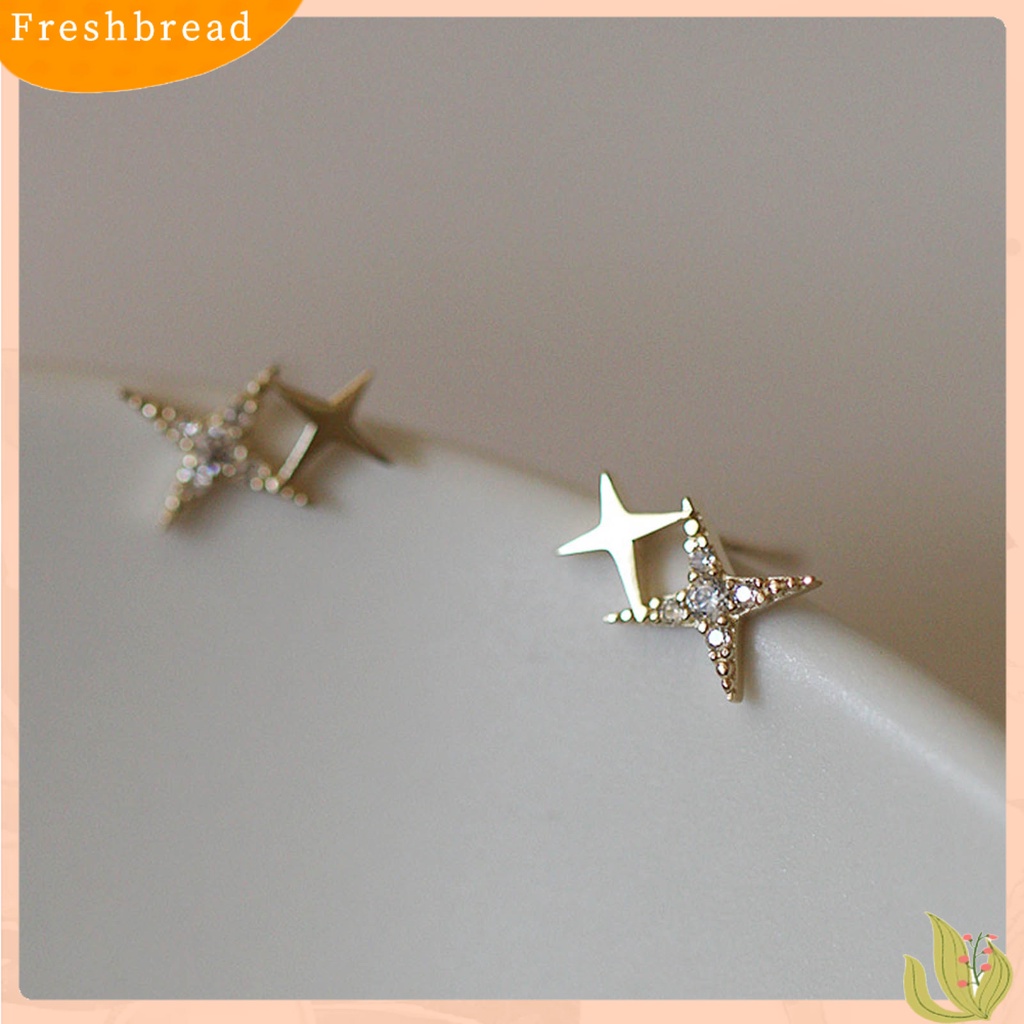 &lt; Freshbread &gt; 1pasang Anting Tusuk Bintang Perhiasan Berlian Imitasi Halus Gaya Korea Ear Studs Untuk Pakaian Sehari-Hari