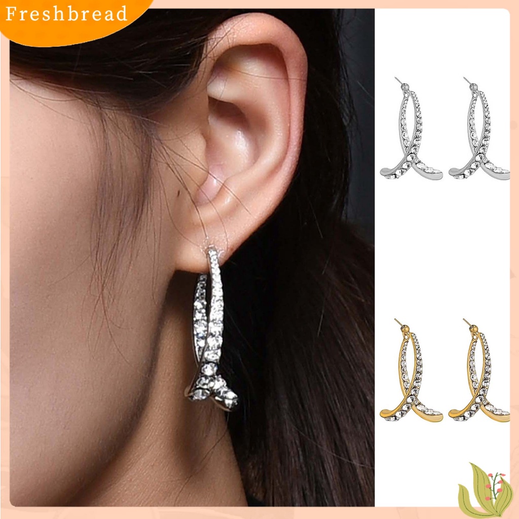 &lt; Freshbread &gt; 1pasang Anting Menjuntai Nice-looking Electroplating Alloy Indah Berlian Imitasi Cincin Telinga Melengkung Untuk Penggunaan Sehari-Hari