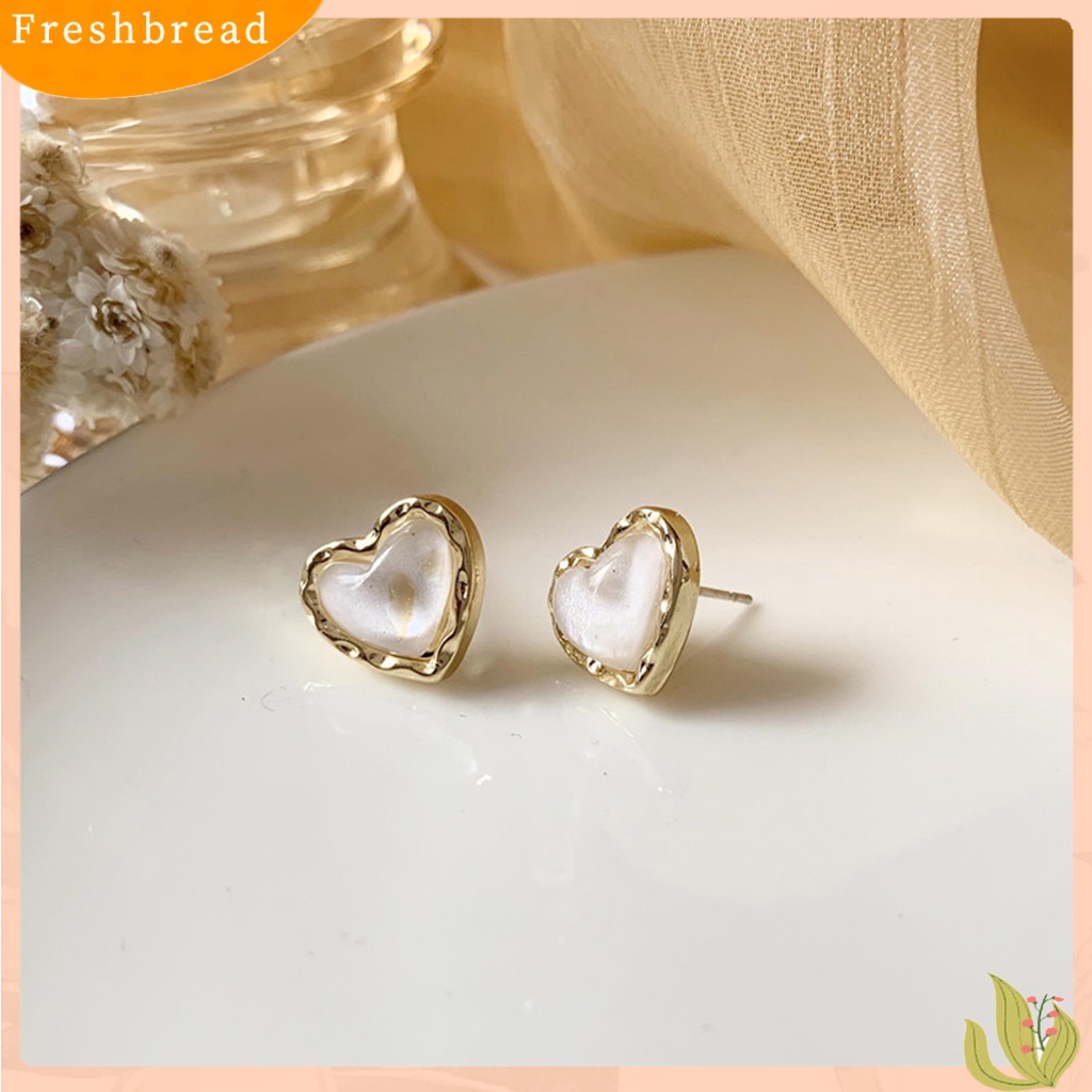 &lt; Freshbread &gt; 1pasang Anting Tusuk Jantung Plating Perhiasan Gaya Korea Electroplating Ear Studs Untuk Pesta Pernikahan Perjamuan Prom