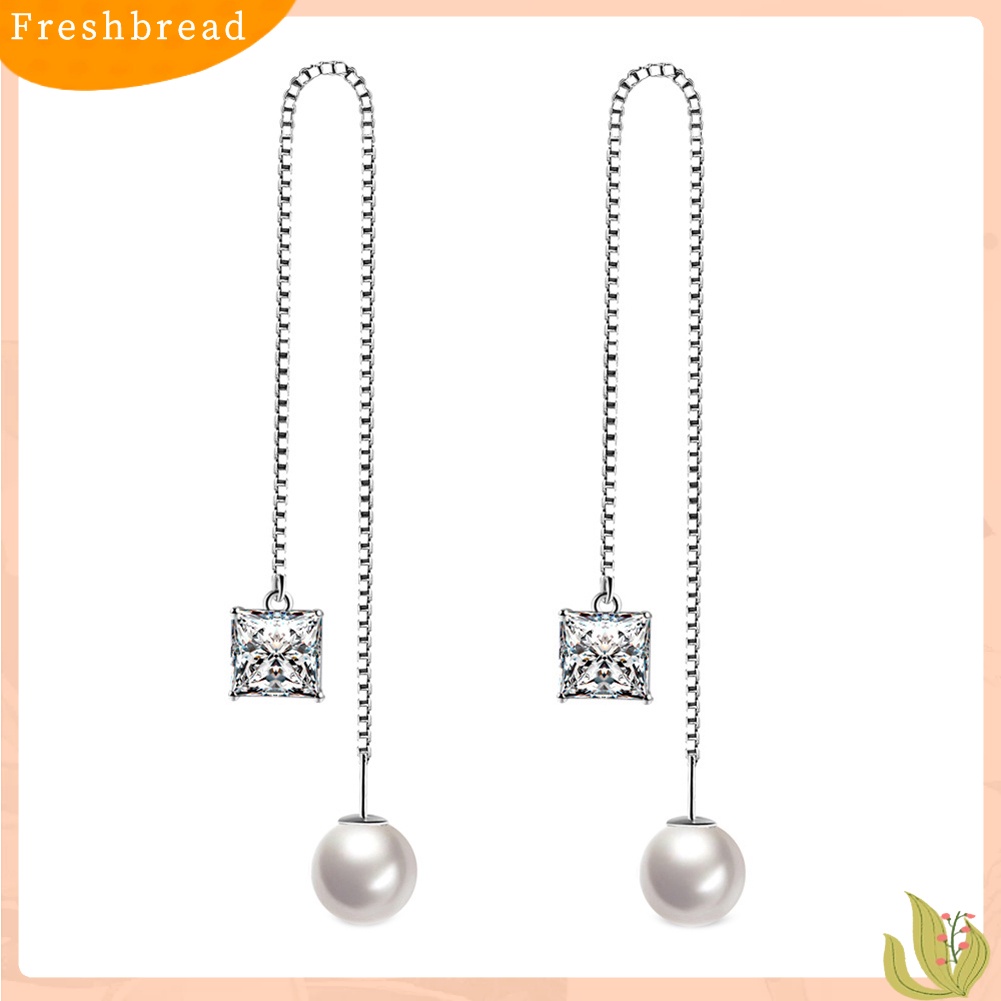 < Freshbread > Wanita Perak Berlapis Tipis Rantai String Menjuntai Garis Panjang Liner Threader Earrings