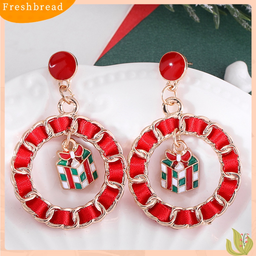 &lt; Freshbread &gt; 1pasang Menjuntai Anting Kartun Berlian Imitasi Mengkilap Tergabung Berkilau Dekorasi Festival Hadiah Natal Santa Claus Bell Xmas Pohon Liontin Stud Earrings