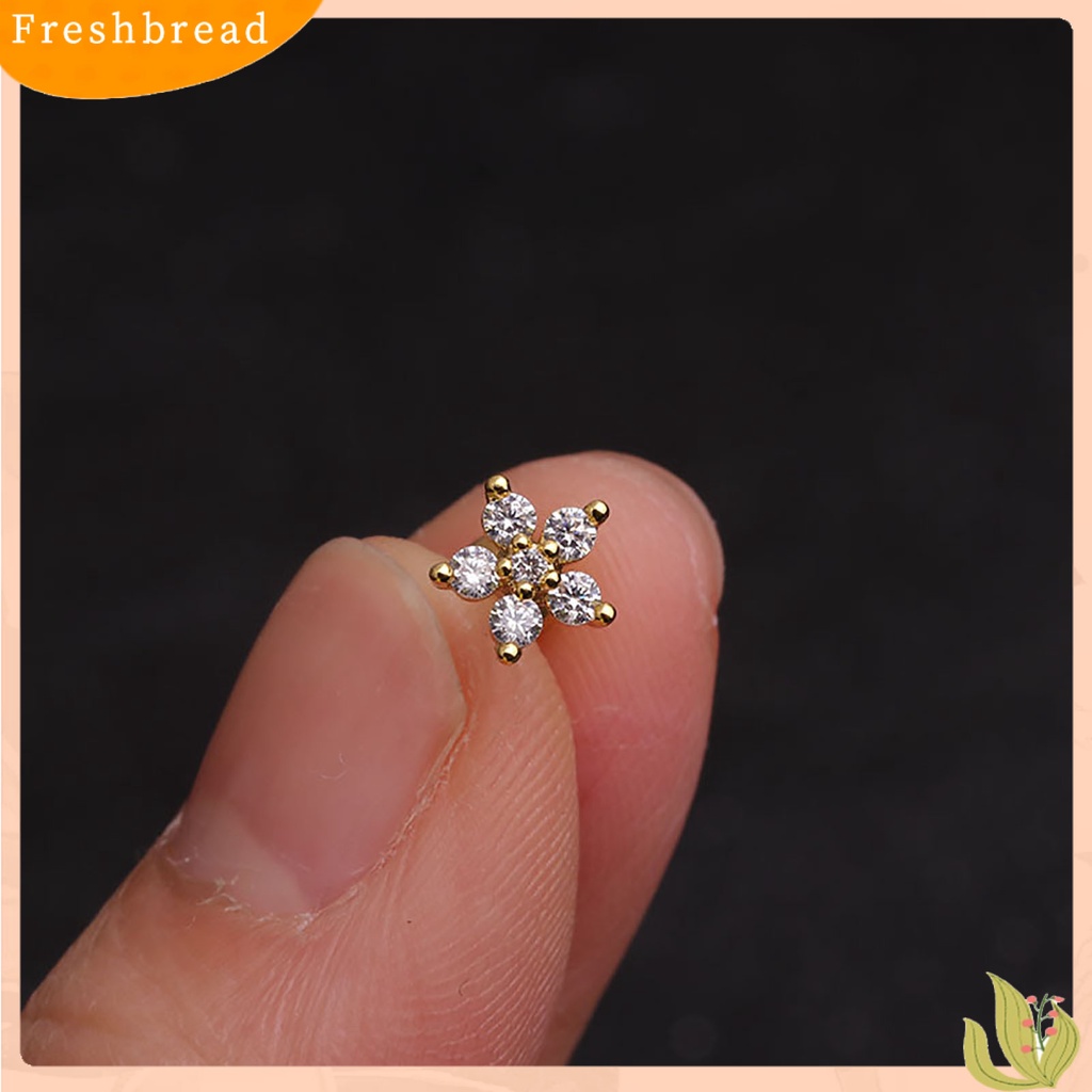 &lt; Freshbread &gt; 1Pc Indah Tindik Stainless Steel Tongkat Telinga Tulang Stud Cubic Zirconia Bunga Kecil Stud Earring Perhiasan Aksesori