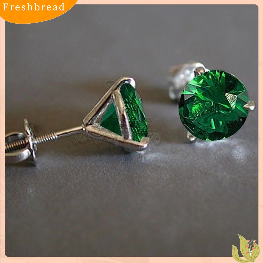 &lt; Freshbread &gt; Wanita Bulat Cubic Zirconia Tiga Cabang Sekrup Telinga Stud Anting Perhiasan Hadiah