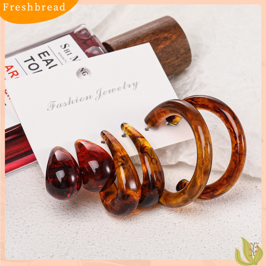 &lt; Freshbread &gt; 3pasang/Set Anting Wanita Transparan Berbentuk C Tindik Akrilik Anting Stud Bulat Perhiasan Aksesori