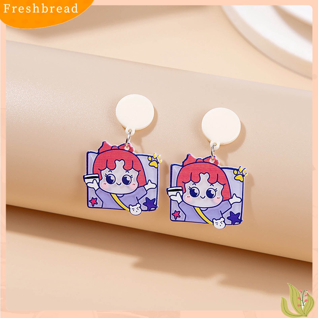 < Freshbread > 1pasang Anting Wanita Bagus Gloss Warna-Warni Fashion Perhiasan Bunga Bintang Kartun Geometris Anting Akrilik Hadiah Ulang Tahun