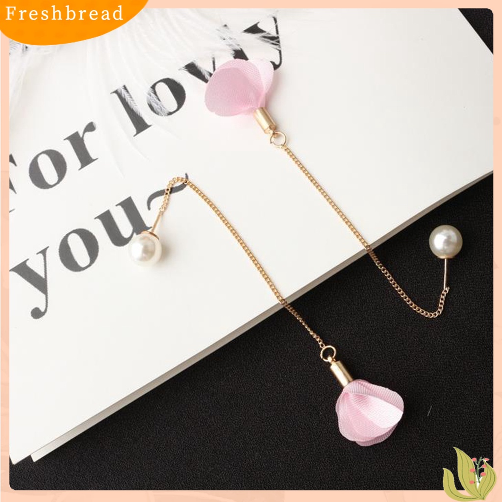 &lt; Freshbread &gt; Anting Elegan Bunga Rumbai Wanita Mutiara Imitasi Anting Linear Telinga Panjang Untuk Pacaran