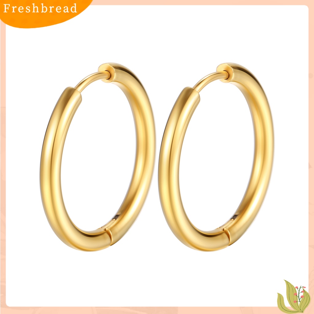 &lt; Freshbread &gt; 1pasang Anting Hoop Stainless Steel Geometris Elegan Dipoles Warna Perak Anting Lingkaran Logam Fashion Perhiasan
