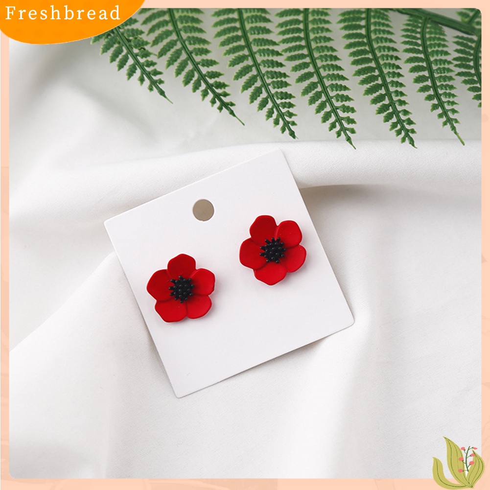 &lt; Freshbread &gt; Wanita Fashion Lukisan Bunga Mutiara Imitasi Bibir Merah Stud Earrings Perhiasan Hadiah