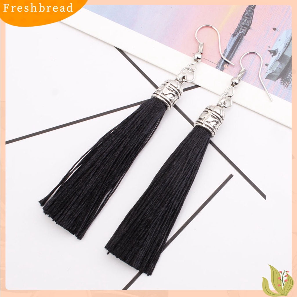 &lt; Freshbread &gt; 1pasang Anting Kait Bohemian Artistik Benang Katun Fringe Desain Menjuntai Anting Aksesoris Telinga