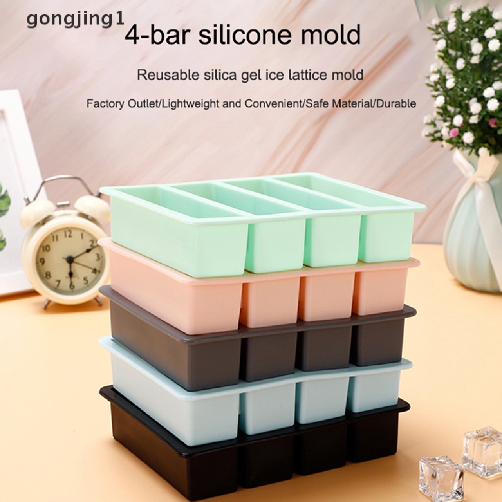 Ggg 1Pc 4kisi Strip Panjang Silikon Es Batu Square Tray Mold DIY Cube Ice Mold ID