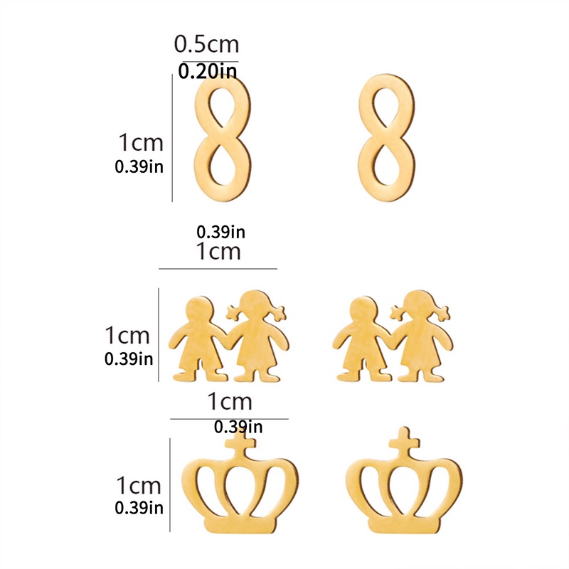 3pasang/set Anting Pejantan Mahkota Gadis Geometri Minimalis Stainless Steel Anting Korea
