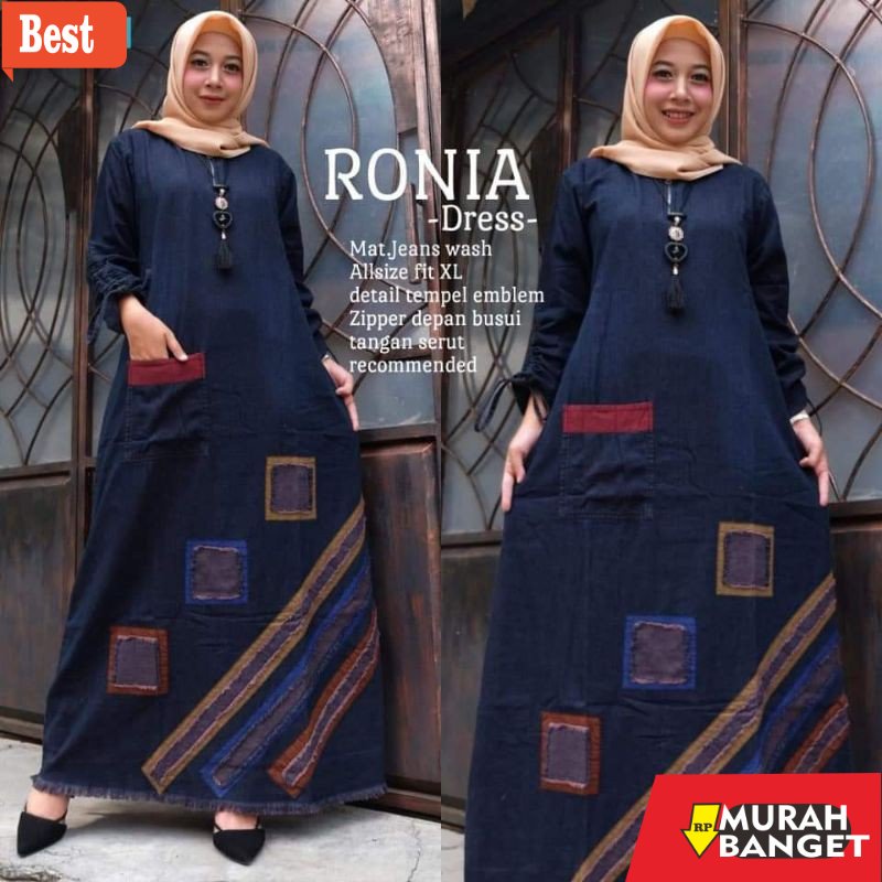 GAMIS SIZE BESAR TERBARU- Gamis Levis Ronia Size S M L XL XXL/Gamis Jeans/Baju Muslim/Gamis Jumbo Ld