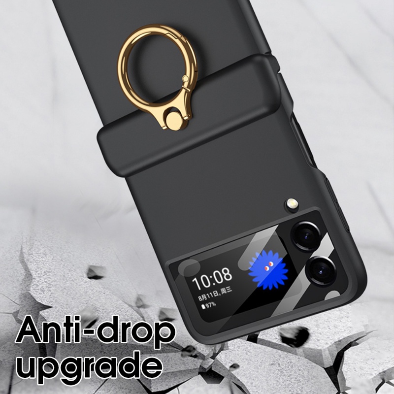 Anti-drop All-Inclusive Case Film Terintegrasi Cincin Magnetik Penutup Belakang Pelindung Indah Mewah Ditingkatkan Plastik Ponsel Kasus Untuk Samsung Galaxy Z Flip4