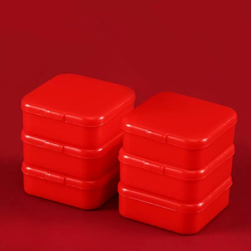 Mini Square Red Plastic Storage Box/Tempat Tahan Debu Cincin Simple Mudah Dibawa/Wadah Kolating Sealed Perhiasan