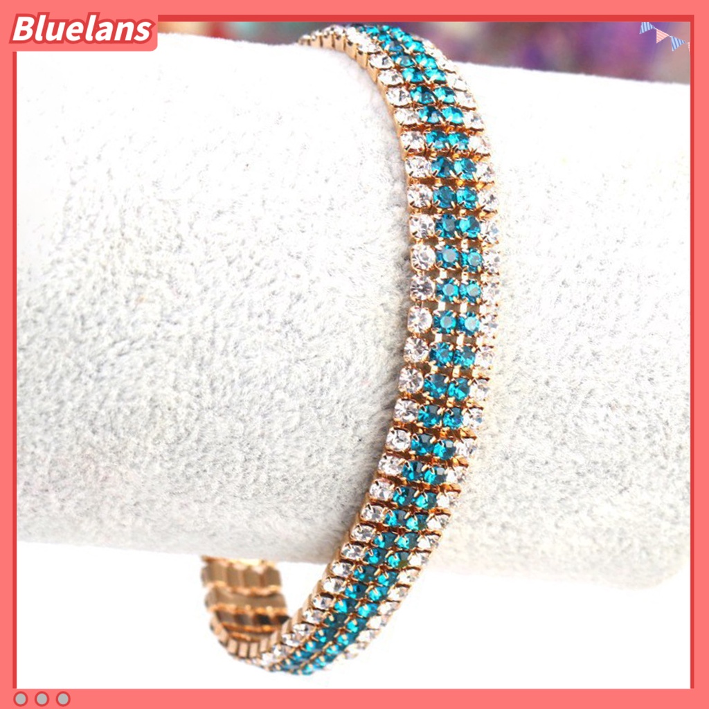 {In Stock} Berlian Imitasi Mewah Wanita Gelang Tembaga Mengkilap Empat Baris Rantai Gelang Perhiasan Aksesori