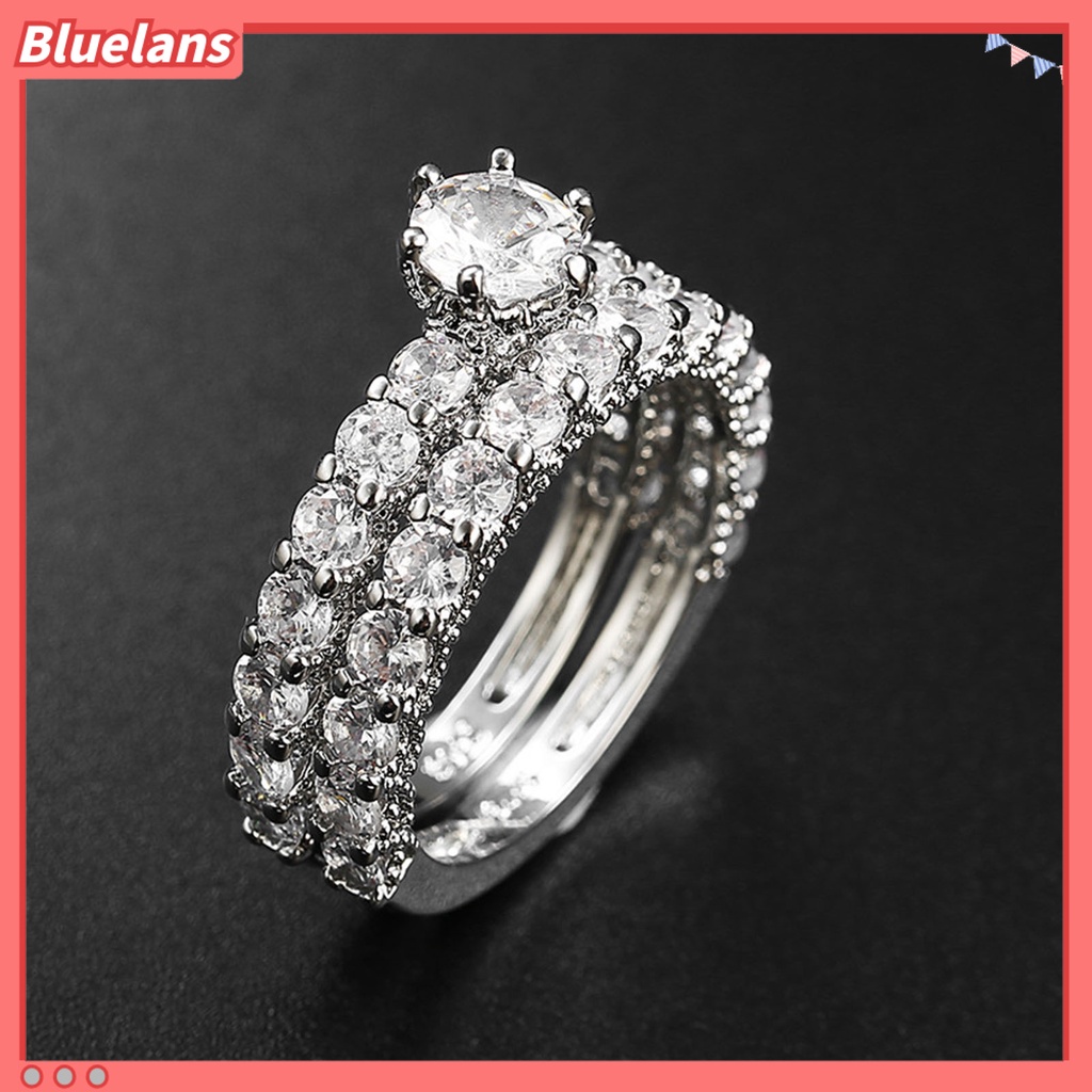 {In Stock} 1pasang Cincin Wanita Full Berlian Imitasi Hias Tidak Luntur Ringan Simetris Pernikahan Circlet Untuk Ulang Tahun