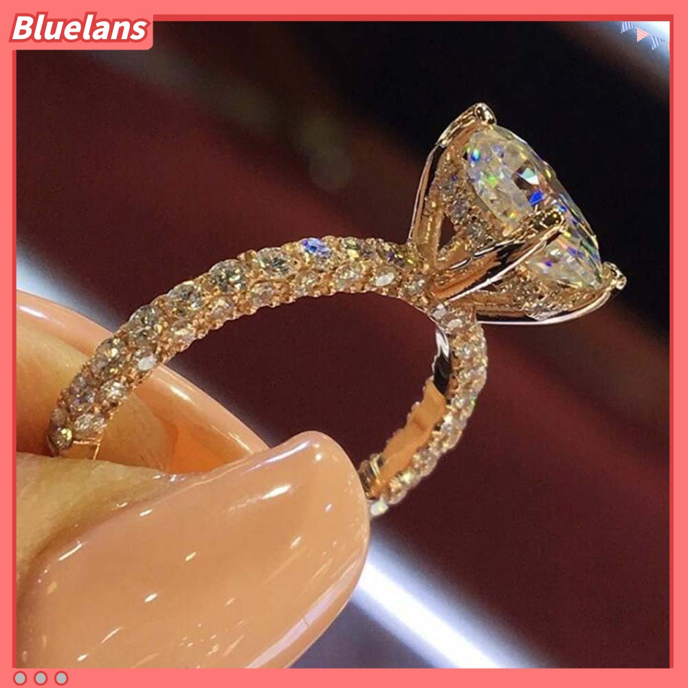 {In Stock} Glitter Bulat Berlian Imitasi Bertatahkan Band Jari Cincin Pengantin Pernikahan Perhiasan Hadiah