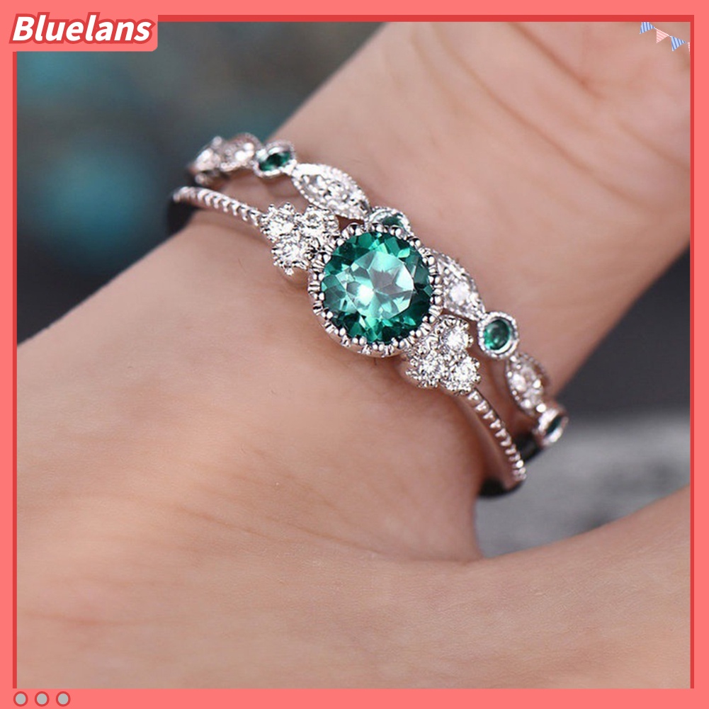 {In Stock} 2Pcs/Set Wanita Berlian Imitasi Potongan Bulat Cubic Zirconia Jari Cincin Perhiasan Pernikahan