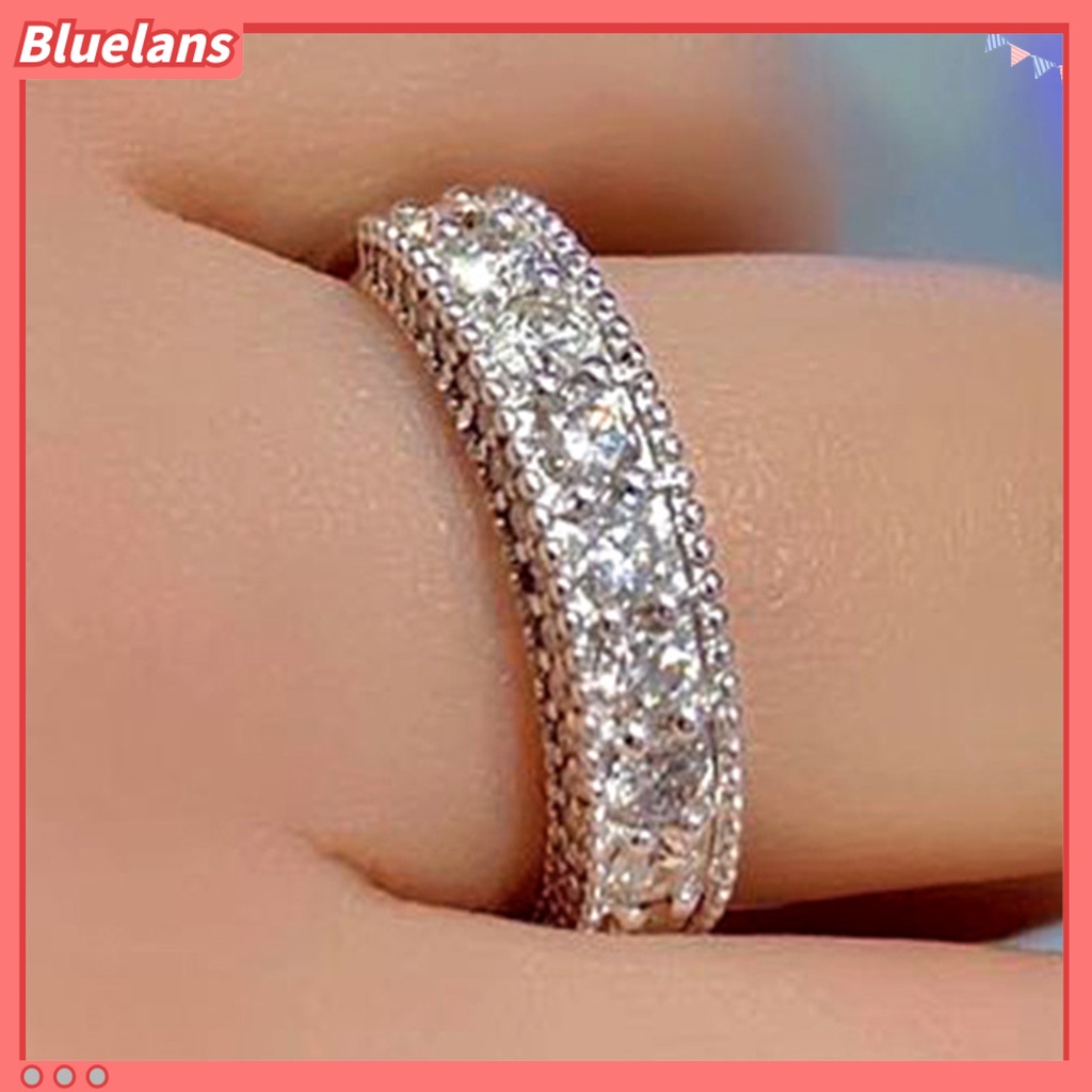 {In Stock} Unisex Cincin Bulat Cubic Zirconia Perhiasan Bersinar Terang Kilau Jari Cincin Hadiah Hari Kasih Sayang