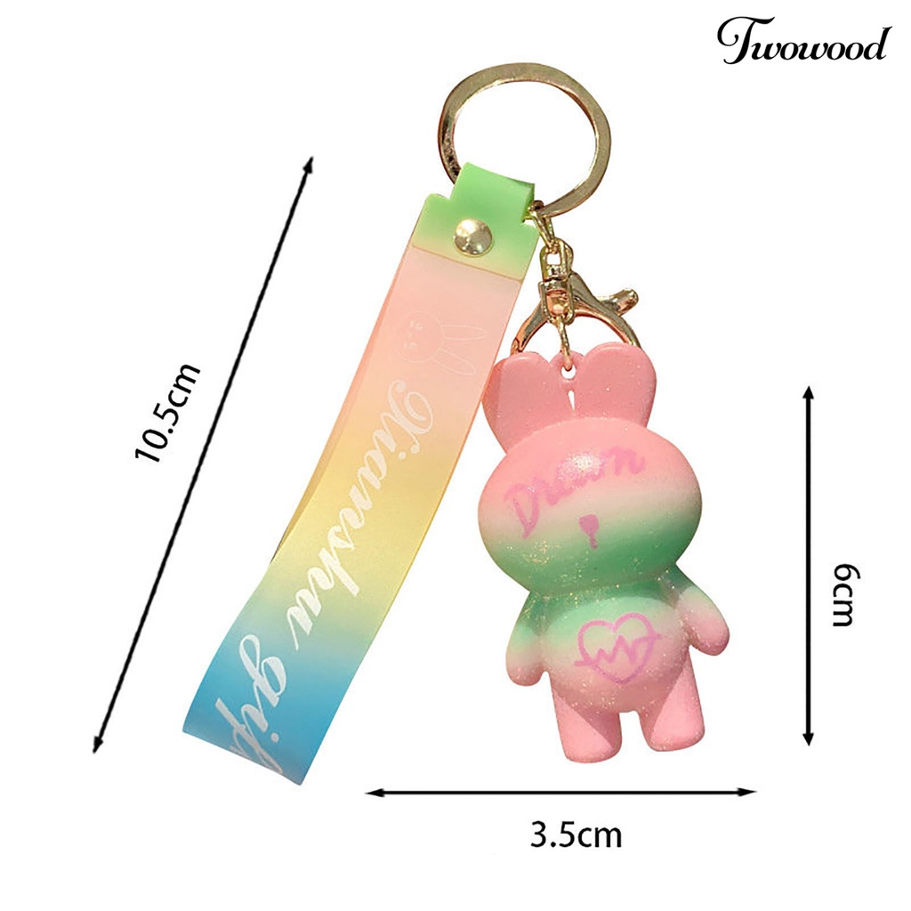 Twowood Rabbit Keychain Warna Gradien Cinta Hati 3D Boneka Silikon Hewan Lucu Bunny Car Key Ring Liontin Mahasiswa Ransel Ornamen