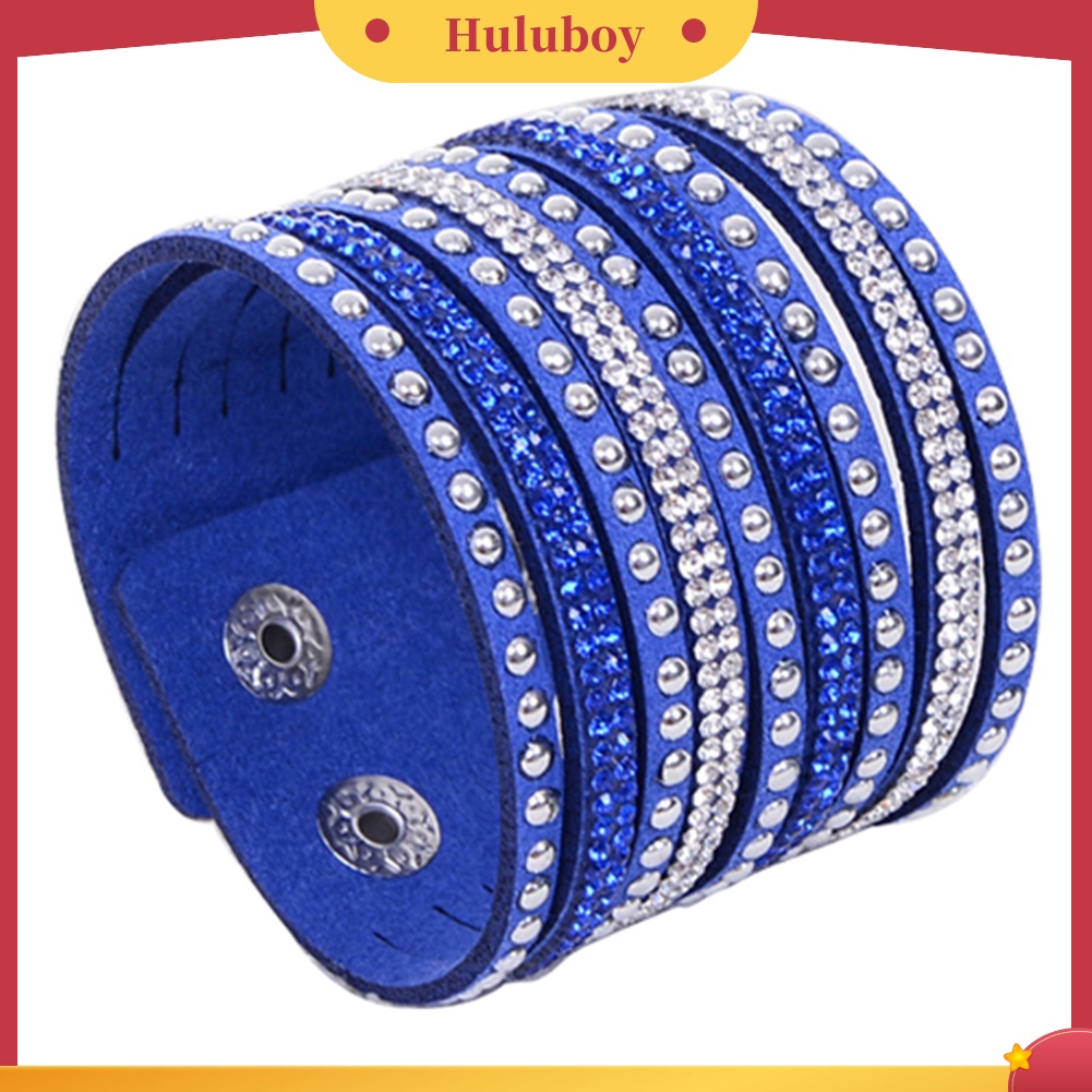 {Ready Stock} Wanita Multilayer Rivet Berlian Imitasi Beludru Manset Bangle Gelang Gelang Hadiah