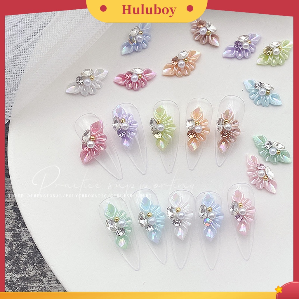 {In Stock} 10Pcs Dekorasi Kuku Bentuk Bunga Warna Hidup Desain Mutiara Imitasi Mengkilap Efek Visual Resin 3D Floral Type DIY Manicure Charms Kerajinan Untuk Salon Kuku