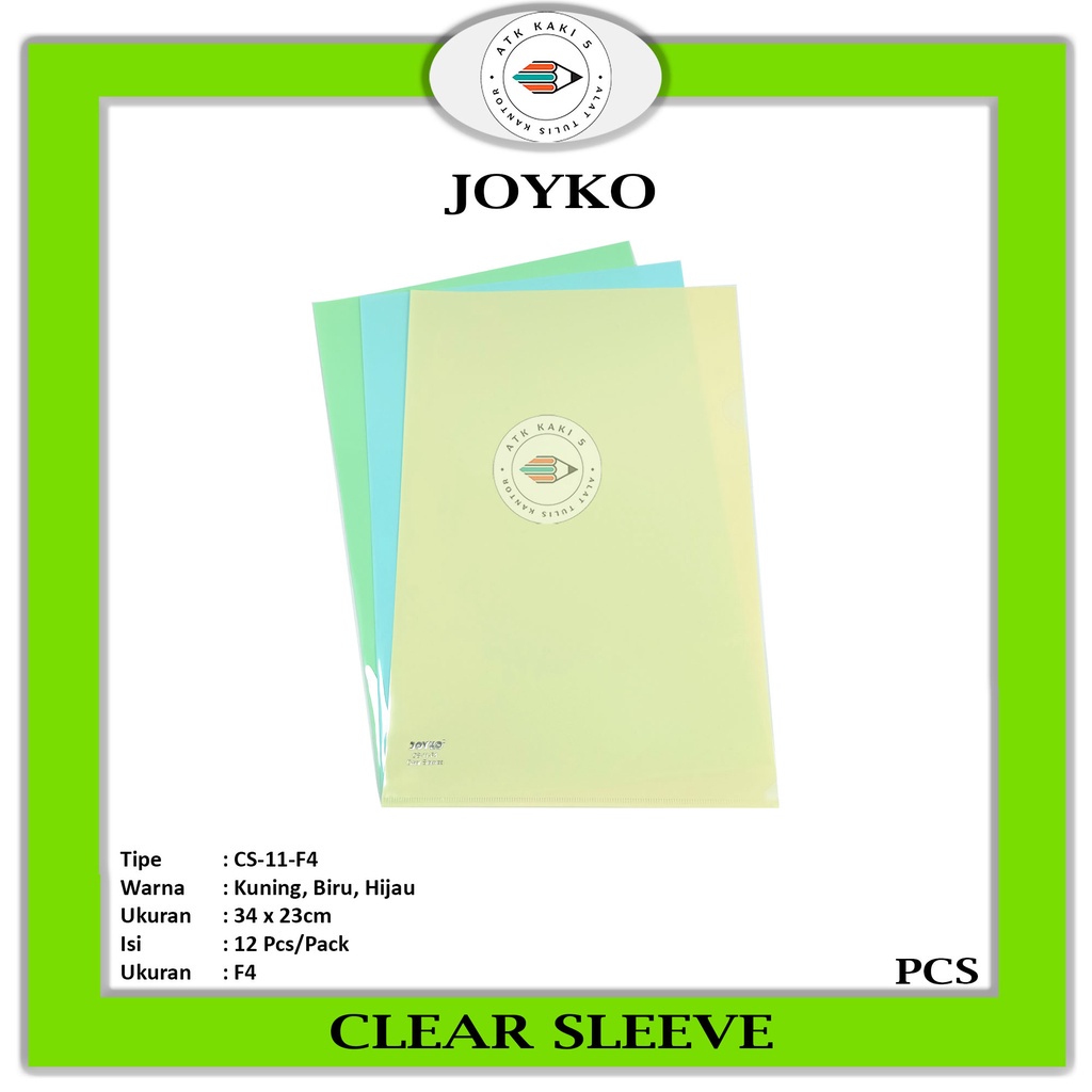 

JOYKO - Map L Plastik Bening Folio Clear Sleeves CS-11-F4 Warna Pastel - Pcs
