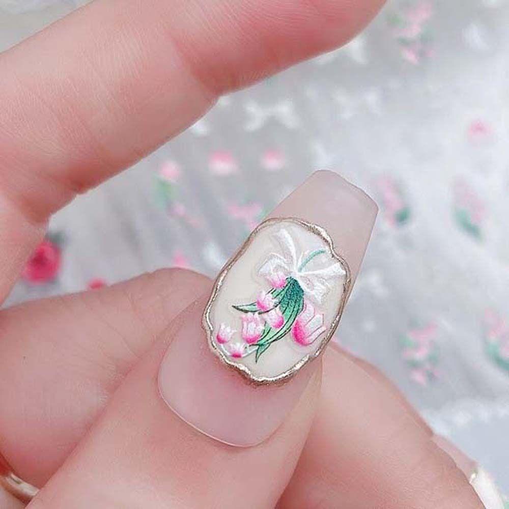 MXBEAUTY Flowers Nail Stickers Women Spring Japanese Style Tulip Bowknot Self Adhesive Nail Decorations