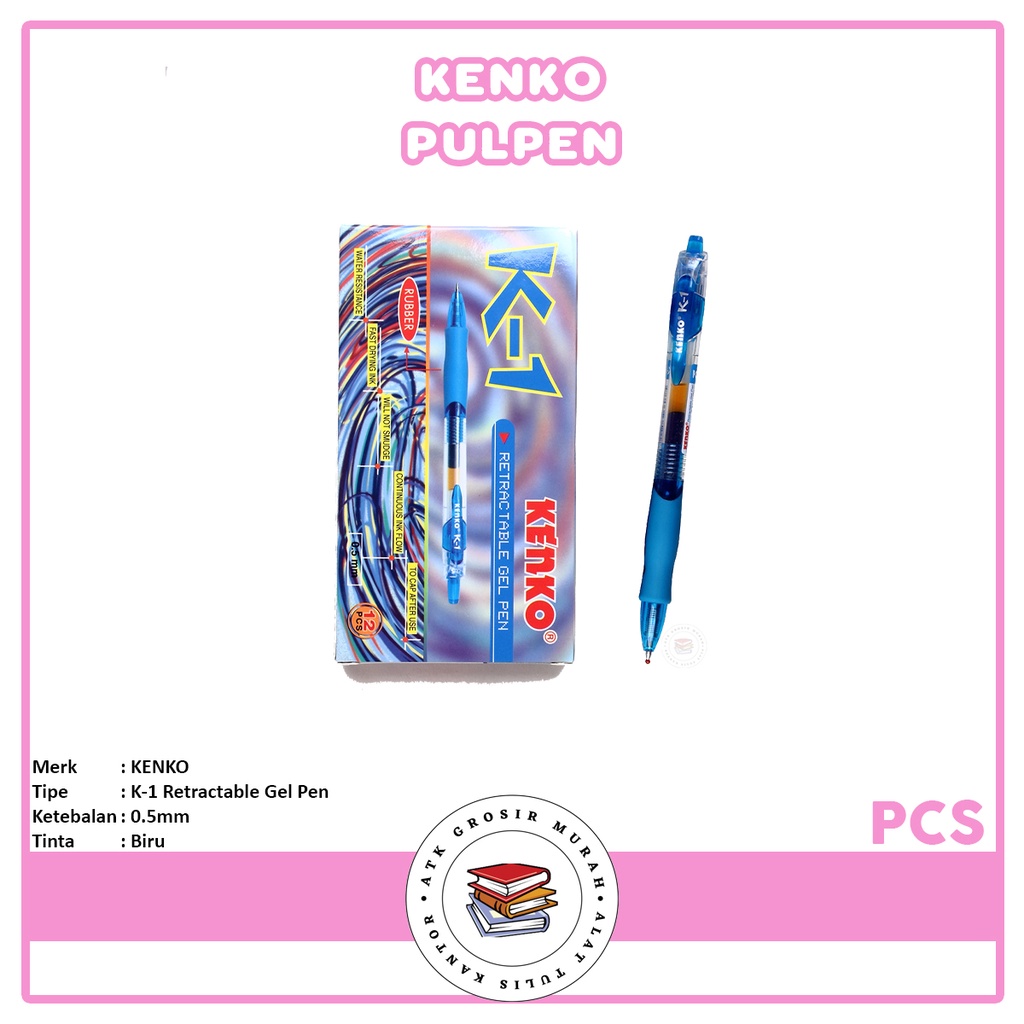 

KENKO - Pulpen Jel Pen Gel Pen K1 dan K1 ECO Blue - Pcs