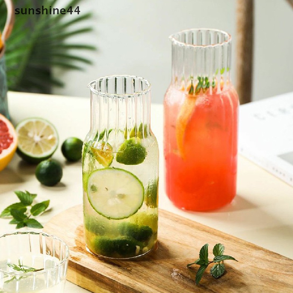 Sunshine 2Pcs Gelas Air Carafe Modern Minimalis Botol Air Panas Dingin Cangkir Set ID