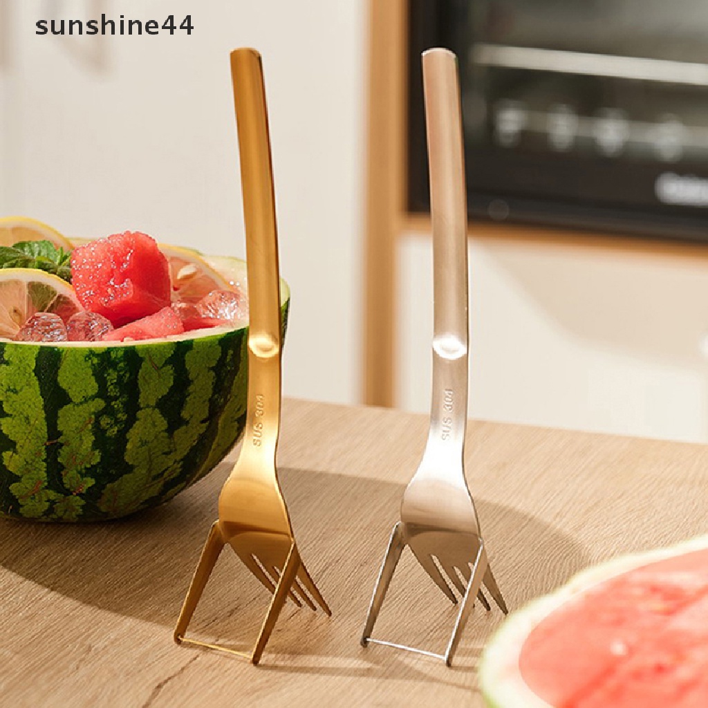 Sunshine Kitchen Gadget Watermelon Slicer with Fork Pemotong Semangka Tahan Lama Stainless Steel Alat Potong Semangka Untuk Piring Buah ID