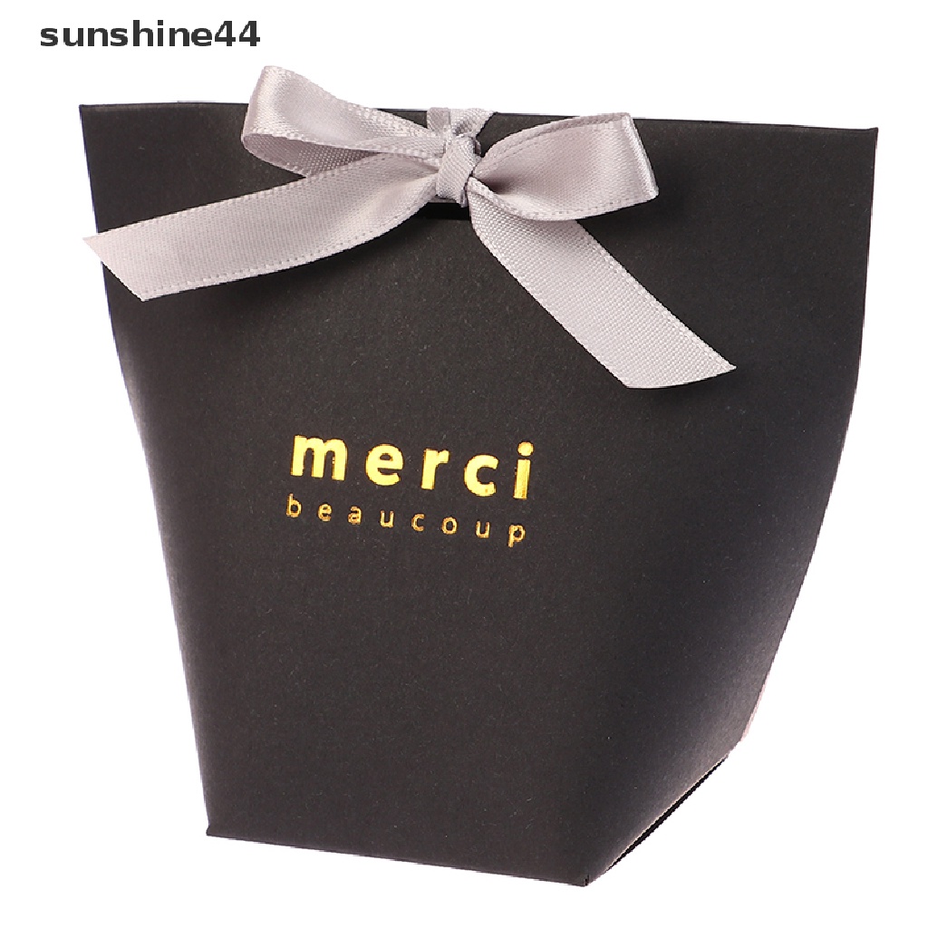 Sunshine 5pcs Kelas Atas Hitam Putih Bronzing &quot;Merci&quot; Candy Box DIY Kotak Hadiah Nikmat Pernikahan ID