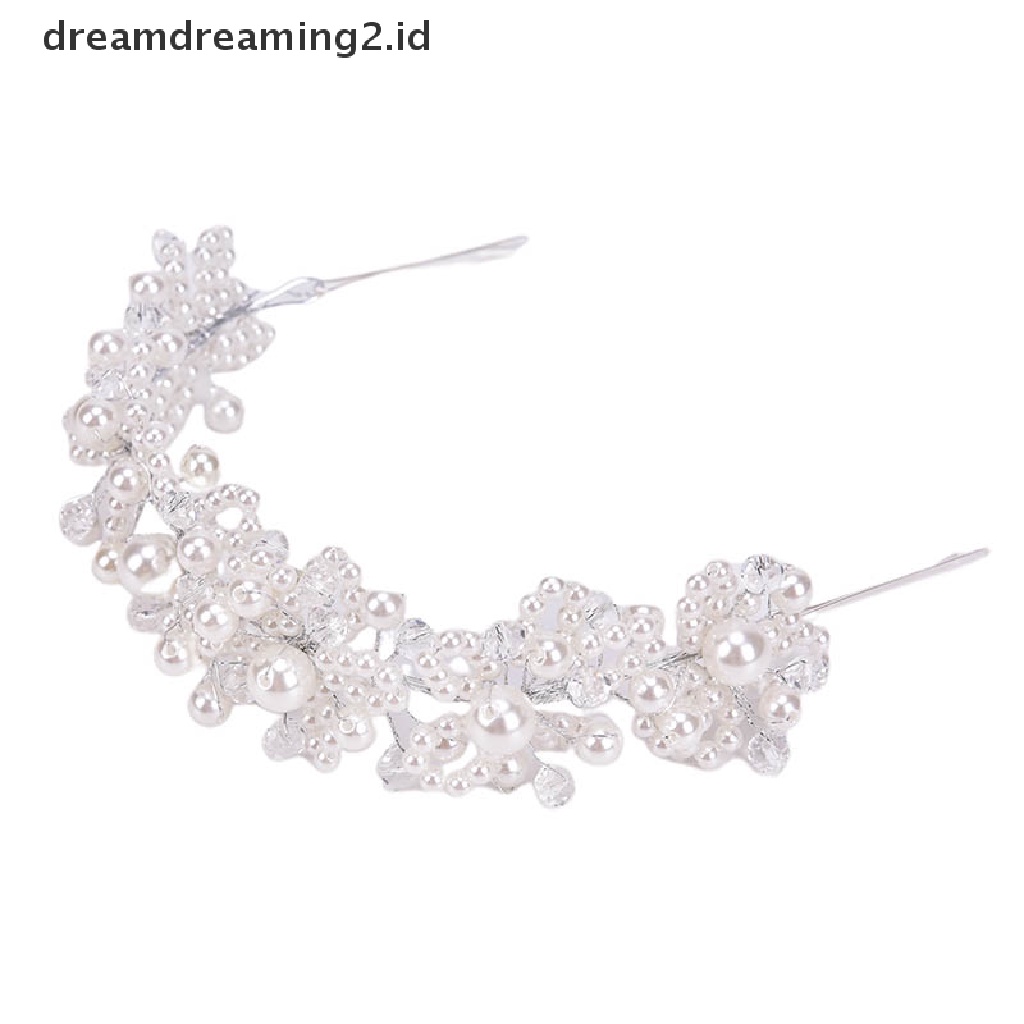 (hot) Bridal Wedding Headband Kristal Bunga Tiara Mahkota Mutiara Berlian Imitasi Rambut Band//