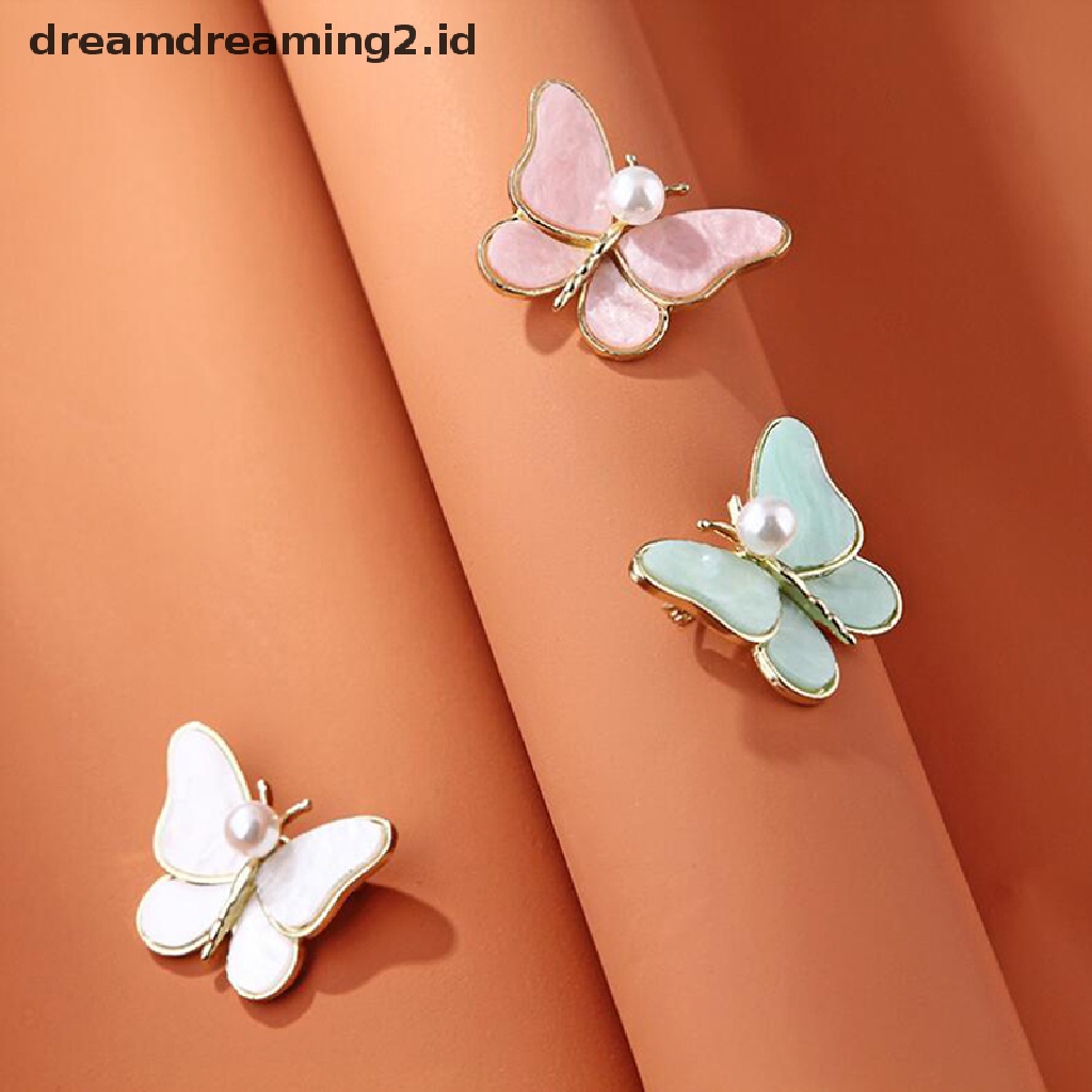 (hot) Fashion Shiny Pearl Butterfly Bros Pin Serangga Wanita Perjamuan Pernikahan Perhiasan//